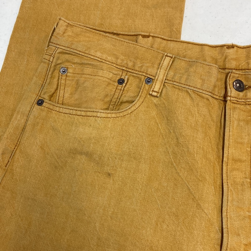 🎉HP🎉Levi Strauss Co. 501 Mustard Colored Jeans Made From White Oak Cone Denim - Picture 4 of 9